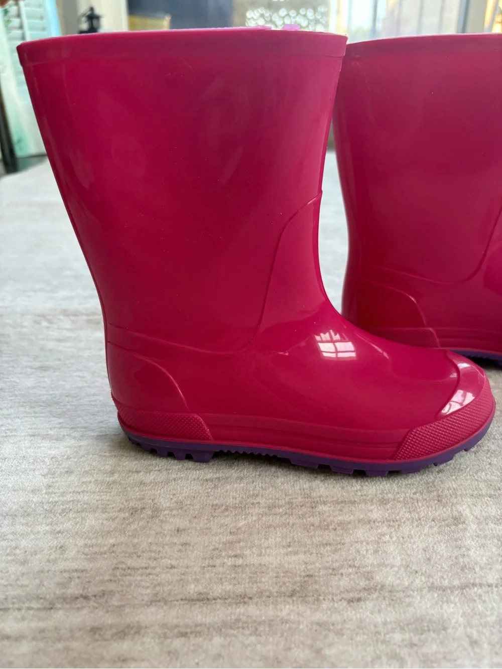 Rain boots - Girls Pink with Purple Sole Rain Boots - Size 11-12